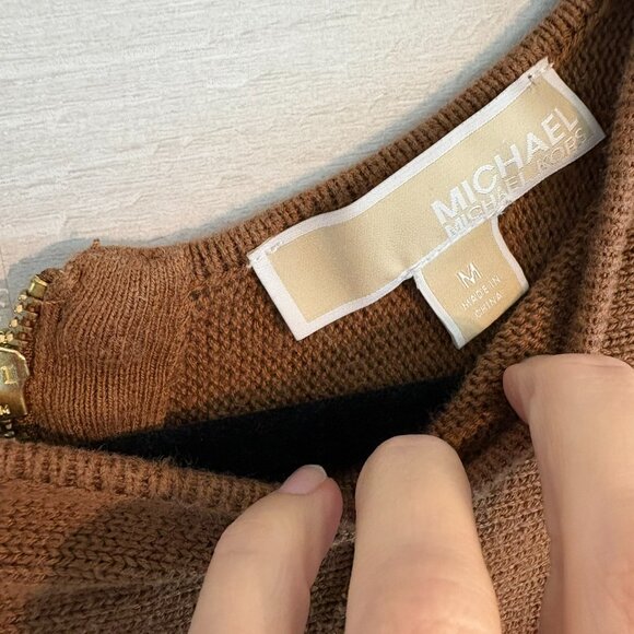 MICHAEL KORS Tunic Sweater Brown Waffle Knit Long Sleeve MEDIUM Casual Preppy - Picture 2 of 4